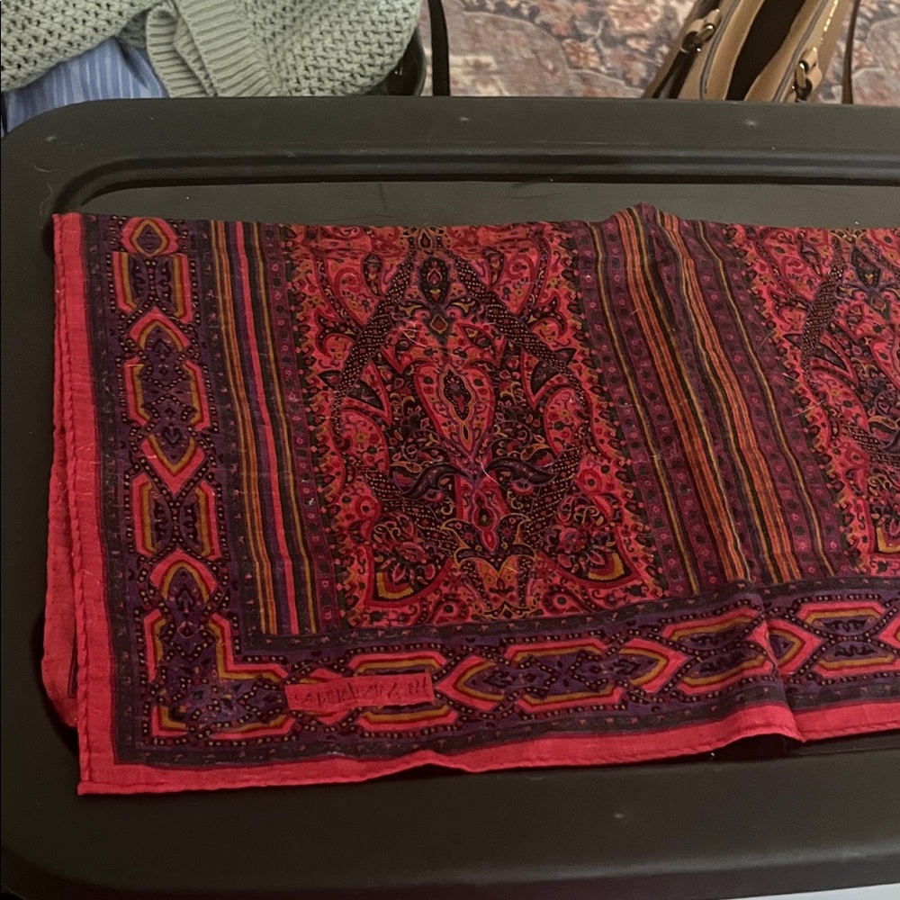 Yves Saint Laurent Red and Purple Paisley Silk Scarf